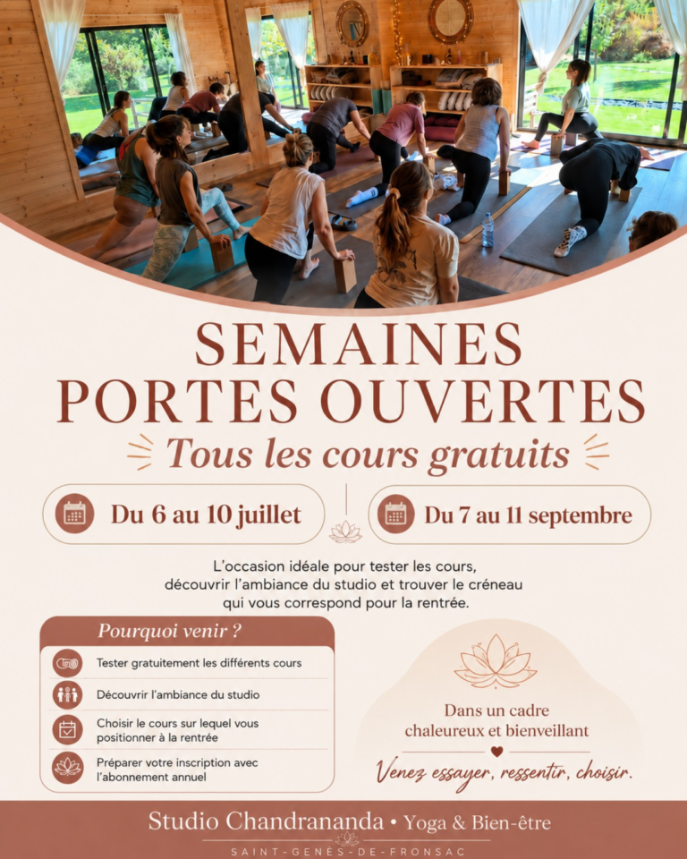 Semaines portes ouvertes au Studio Chandrananda : venez tester les cours de yoga gratuitement